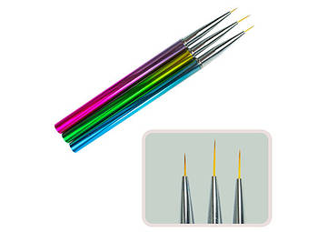 Набор кистей для рисования 3шт цветные ручки Colored тонкие длинные кисточки для маникюра маникюрные кисти