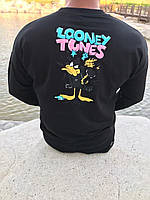 Кофта мужская оверсайз с принтом Looney Tunes черный длинный рукав лонгслив