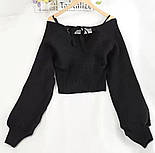 Короткий в'язаний светр жіночий на запах з об'ємним рукавом (р 42-46) 68041215, фото 6