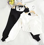 Короткий в'язаний светр жіночий на запах з об'ємним рукавом (р 42-46) 68041215, фото 2