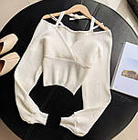 Короткий в'язаний светр жіночий на запах з об'ємним рукавом (р 42-46) 68041215, фото 3