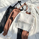 Короткий в'язаний светр жіночий на запах з об'ємним рукавом (р 42-46) 68041215, фото 5