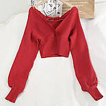 Короткий в'язаний светр жіночий на запах з об'ємним рукавом (р 42-46) 68041215, фото 7