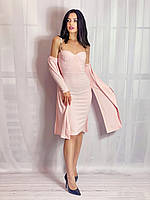 Женское платье- бюстье с чашками с кардиганом из трикотажа рубчик Poliit 7342 светло-розовый 38