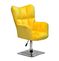 Лаунж крісло Oliver 4CH-Base жовтий велюр В-1027 хромована квадратна опора, з регулюванням висоти, фото 4
