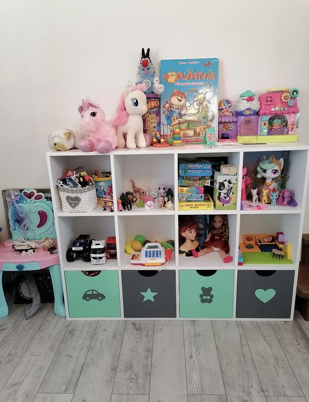 Дитячий стелаж MagicHouse для іграшок на 12 клітинок (м'ятний з сірим) - фото 1 - id-p1485180609