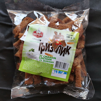 Грінки-цухарики "Гризлик" зі смаками фасування 100 грамів сметана із зеленню