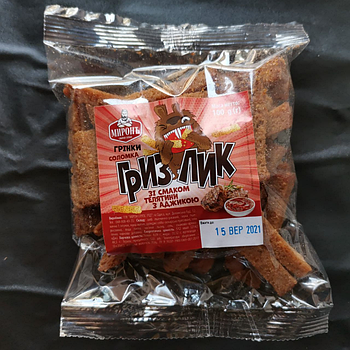 Грінки-цухарики "Гризлик" зі смаками фасування 100 грамів телятина з аджикою