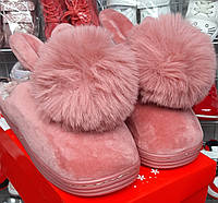 Детские домашние Зимние розовые тапочки Зайцы для девочки (20,5)(21)(21,5) широкие, берём запас 1+см