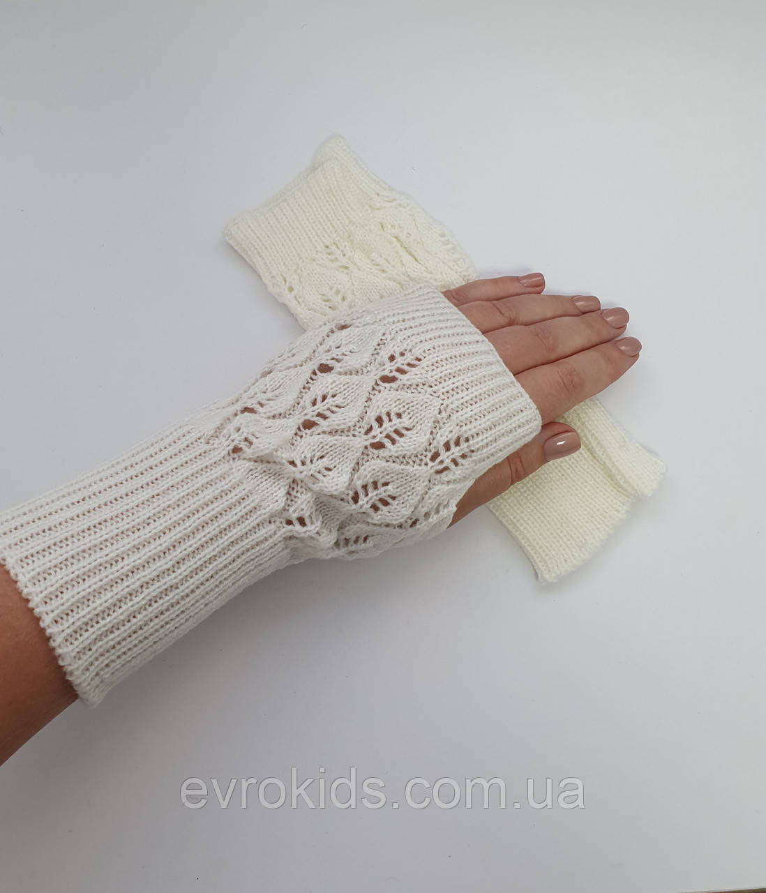 Короткі теплі мітенки Зимові рукавички без пальців однотонні білі