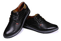 Кожаные повседневные мужские туфли черного цвета на шнуровке