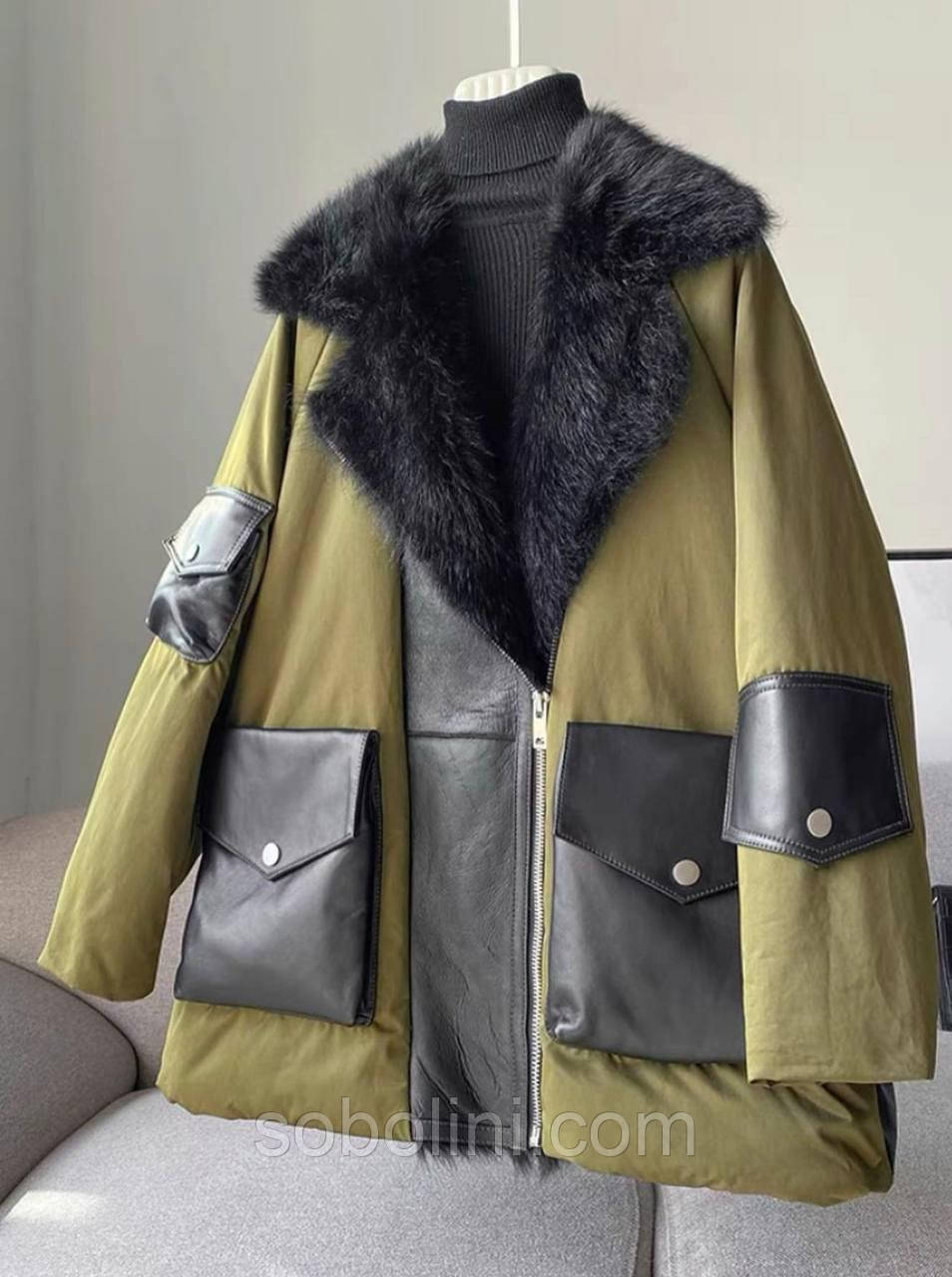 Куртка з плащівка, шкіри та хутра, фото 1