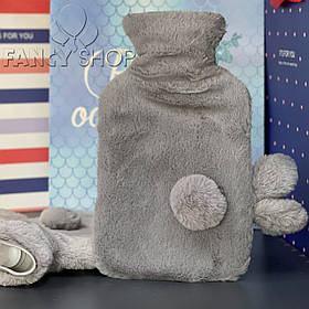 Грілка водяна дитяча в чохлі "Зайчик з хвостиком", сіра, Грелка детская водяная