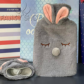 Грілка водяна дитяча в чохлі "Зайчик", сіра, Грелка детская водяная