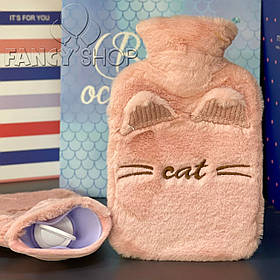 Грілка водяна дитяча в чохлі "Котик", рожева, Грелка детская водяная