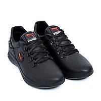 Мужские спортивные туфли на шнуровке из натуральной кожи, мужские кроссовки черного цвета Puma (украинское
