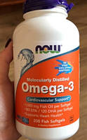 Омега-3 Now Foods Omega-3 Molecularly Distilled 200 капсул рыбьего желатина