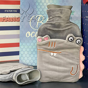 Грілка водяна дитяча в чохлі "Крокодил", сіра, Грелка детская водяная