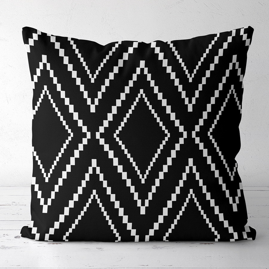 Подушка з принтом габардинова Орнамент з ромбів на чорному тлі 50x50 (5P_CASA057), фото 1