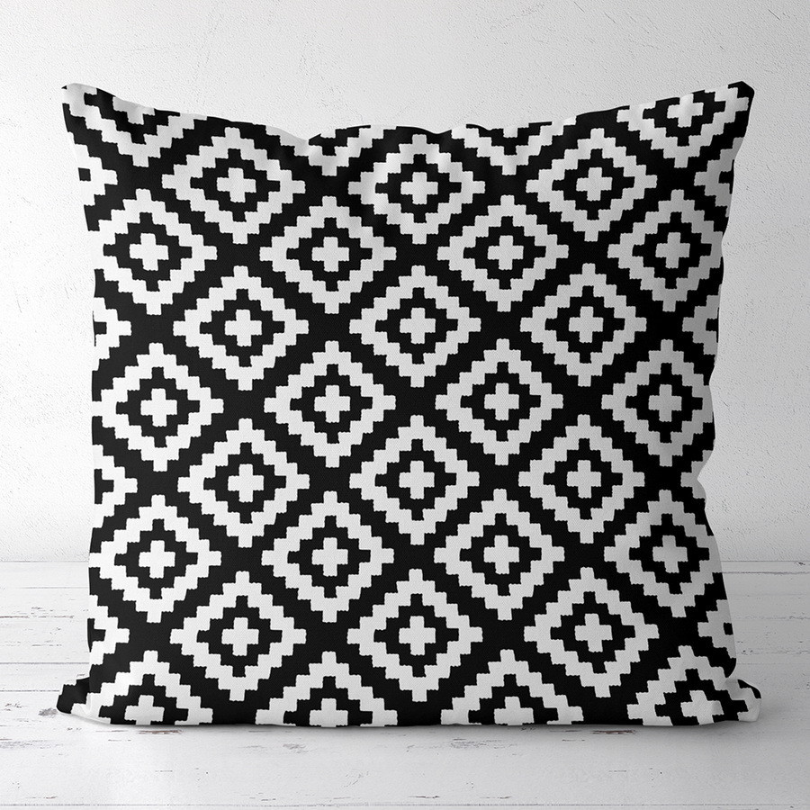 Подушка з принтом габардинова Білий геометричний ромб на чорному тлі 50x50 (5P_CASA011), фото 1