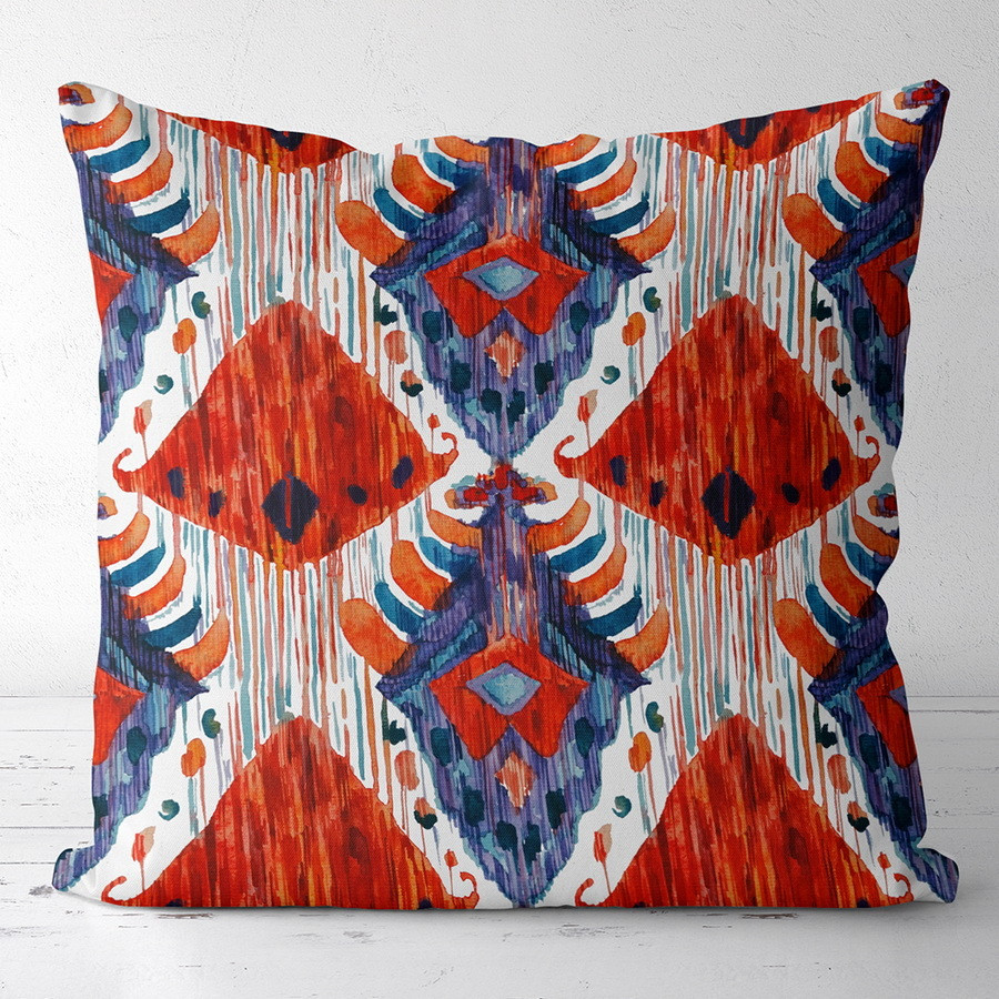 Подушка з принтом габардинова Червоно-синій етно орнамент 50x50 (5P_CASA003), фото 1