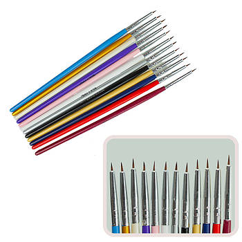 Набір пензлів 12 шт. для малювання кольорові ручки (пензли для малювання, пензлики для моделювання, манікюрні)