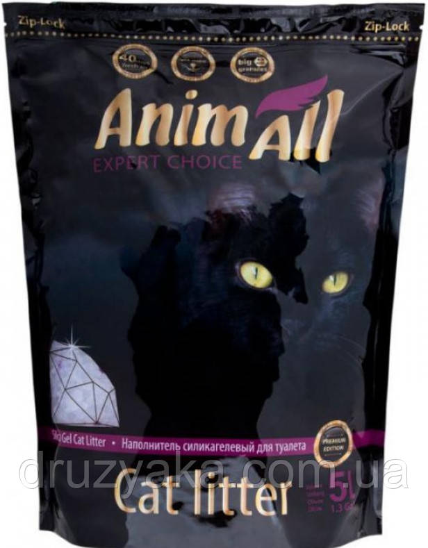 Силікагелевий наповнювач AnimAll Premium Кристали аметиста для котів, 5 л (2.1 кг)