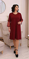 Просте і лаконічне жіноче плаття в бордовому кольорі , розмір 52-58