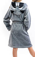 Детско-подостковый халат с вышивкой на капюшоне. Халат подростковый махровый. Махровый подростковый халат. 104, Серый Енот