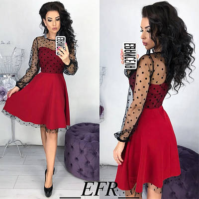 Нарядна сукня з рукавами із сітки в горошок,РОЗМІР ТІЛЬКИ 38(XS)