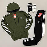 Спортивний костюм чоловічий Adidas теплий зимовий на флісі худі + штани чорний Туреччина. Живе фото, фото 3