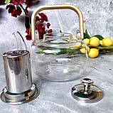 Чайник із довгим носиком для заварювання чаю 1500 мл Edenberg EB-19053 чайник заварник скляна дерев'яна ручка, фото 3