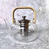 Чайник із довгим носиком для заварювання чаю 1500 мл Edenberg EB-19053 чайник заварник скляна дерев'яна ручка, фото 2