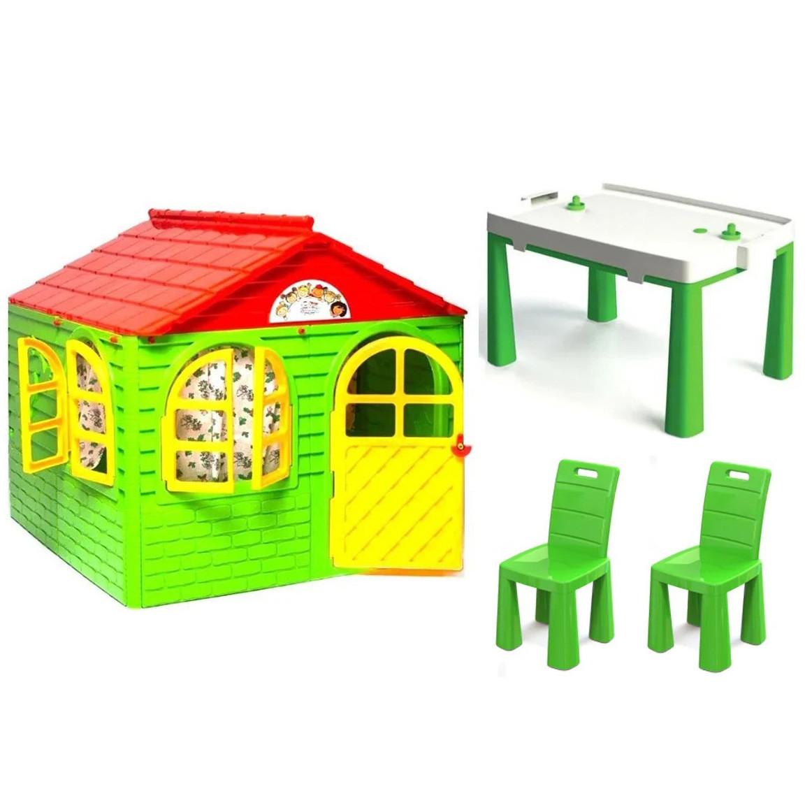Дитячий ігровий будиночок з шторками + столик зі стільчиками Doloni для дітей