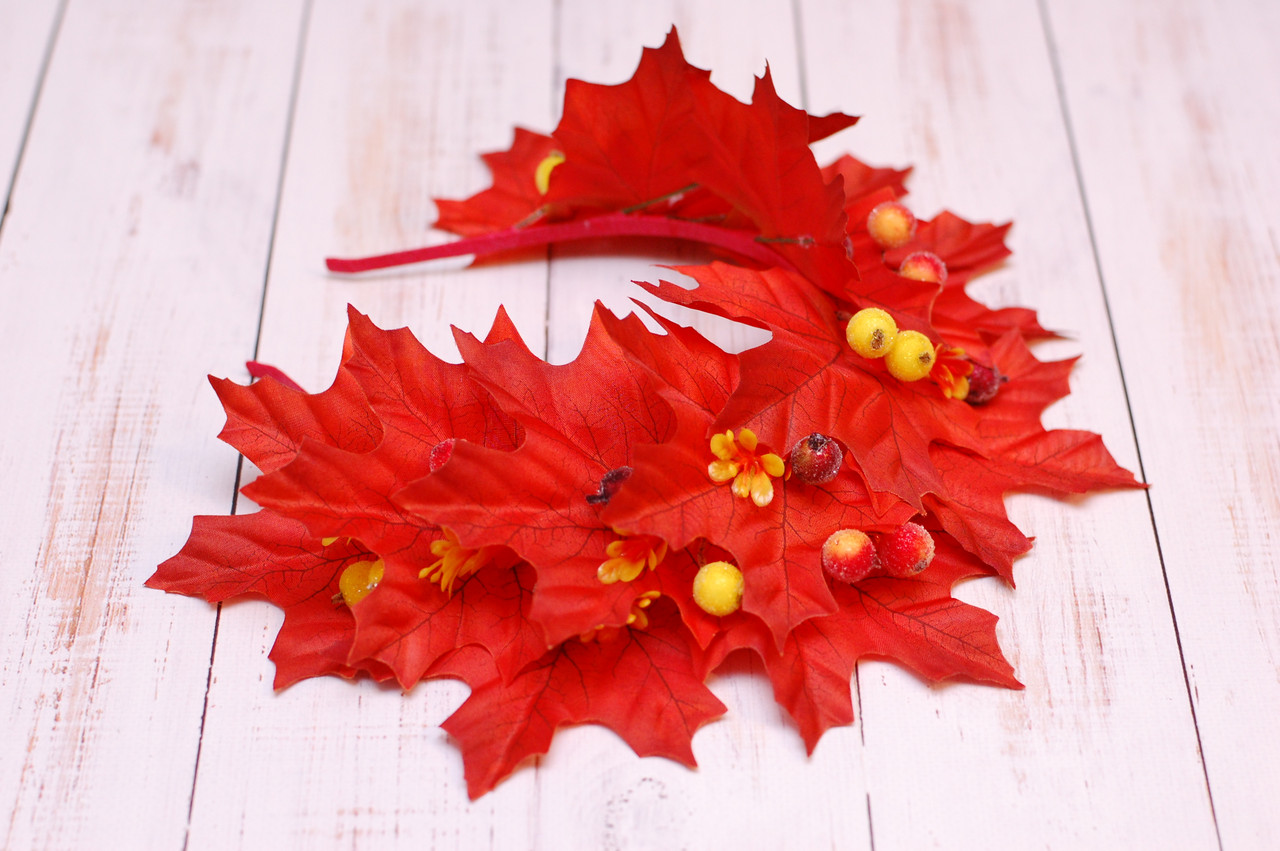 Осінній обруч / ободок для волосся з осіннім листям і ягодами 478, фото 1