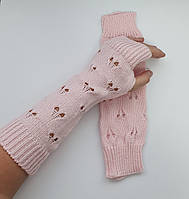 Довгі зимові мітенки Теплі рукавички без пальців однотонні рожеві