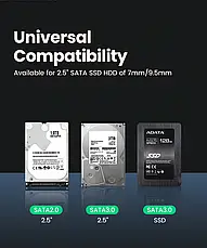 UGREEN HDD Caddy 9.5 mm SATA to USB 3.0, адаптер Кишеня для другого жорсткого диска в ноутбук 2,5" HDD і SSD, фото 5