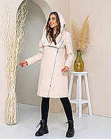 Жіноче пальто арт.136 з капюшоном кашмірове пальто колір молочний/ молоко