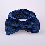 Пов'язка тепла з гумкою й бантиком синя, фото 2
