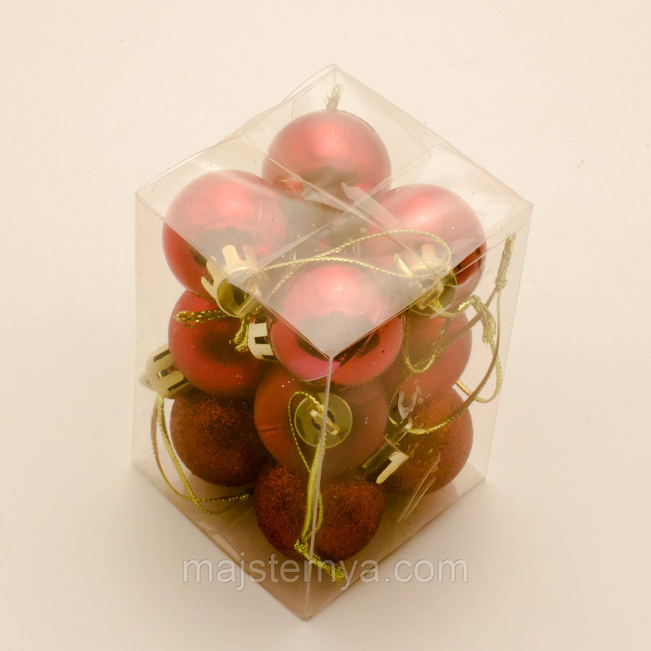 Новорічні іграшки на ялинку - кулі 5см (12шт в упаковці) червоного кольору