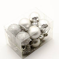 Новорічні іграшки на ялинку - кулі 4см (12шт в упаковці) срібного кольору
