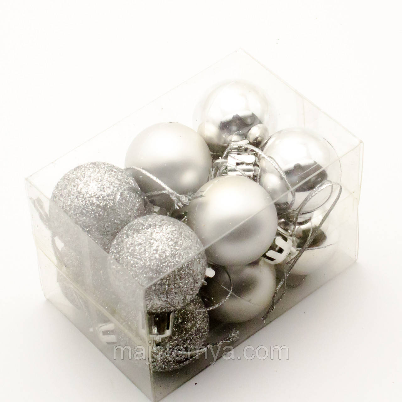 Новорічні іграшки на ялинку - кулі 8см (12шт в упаковці) срібного кольору