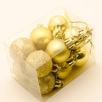 Новорічні іграшки на ялинку - кулі 3см (12шт в упаковці) золотого кольору