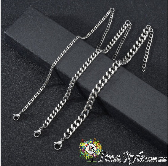 Браслет унісекс ланцюг ланцюжок товстий плоский широкий неіржавка сталь, фото 1