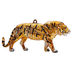 Новорічна ялинкова іграшка - фігурка Тигр, 14 см, коричневий, глянець, пластик (004676)