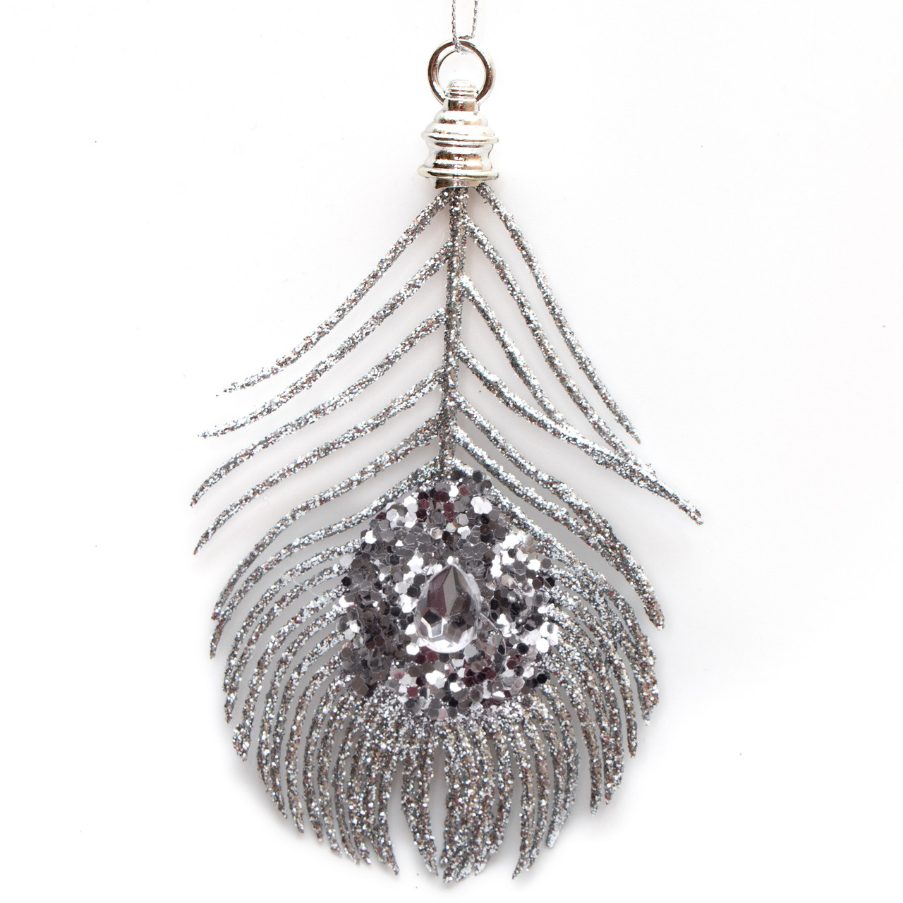 Ялинкова іграшка перо павича, 15 см, сріблястий, пластик (004805), фото 1