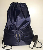 Рюкзак сумка мешок для сменной обуви синий на шнурках спереди четыре накладных кармана Dolly 832