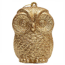 Новорічна ялинкова іграшка - фігурка Сова, 7,6 см, золотистий, пластик (004836)