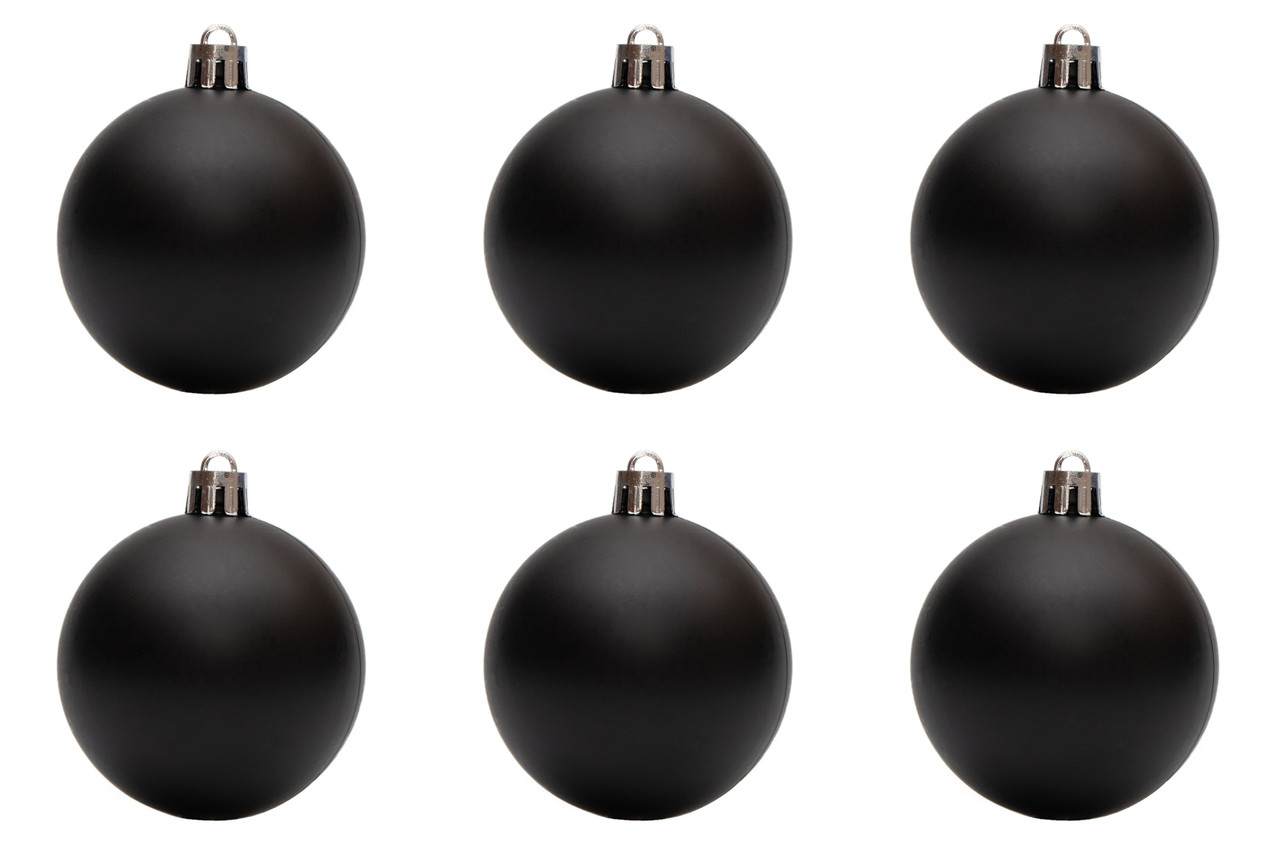 Набір ялинкових іграшок - кулі, 6 шт, D6 см, матовий, чорний, пластик (251611), фото 1