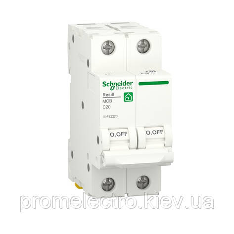 Автоматичний вимикач Schneider RESI9 2P 20A З 6кА (R9F12220), фото 2